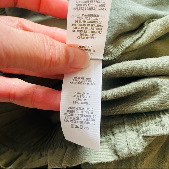 Aerie High Waisted Ruffle Shorts Size M Linen Blend Frayed Hem Olive Army Green - Picture 8 of 9